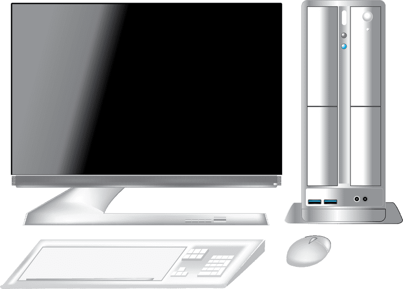 Sleek Silver Desktop Computer Setup with Accessories PNG