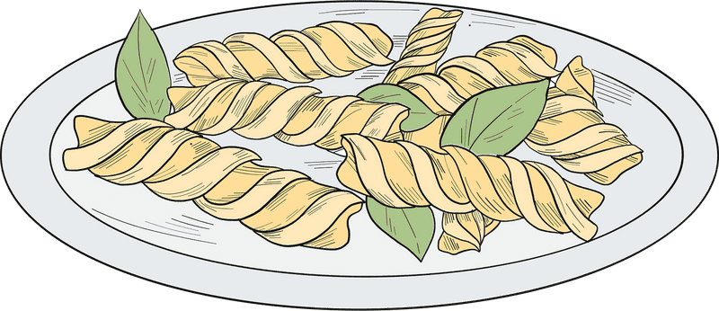 Delightful Pasta Bowl with Twisted Noodles and Fresh Basil PNG