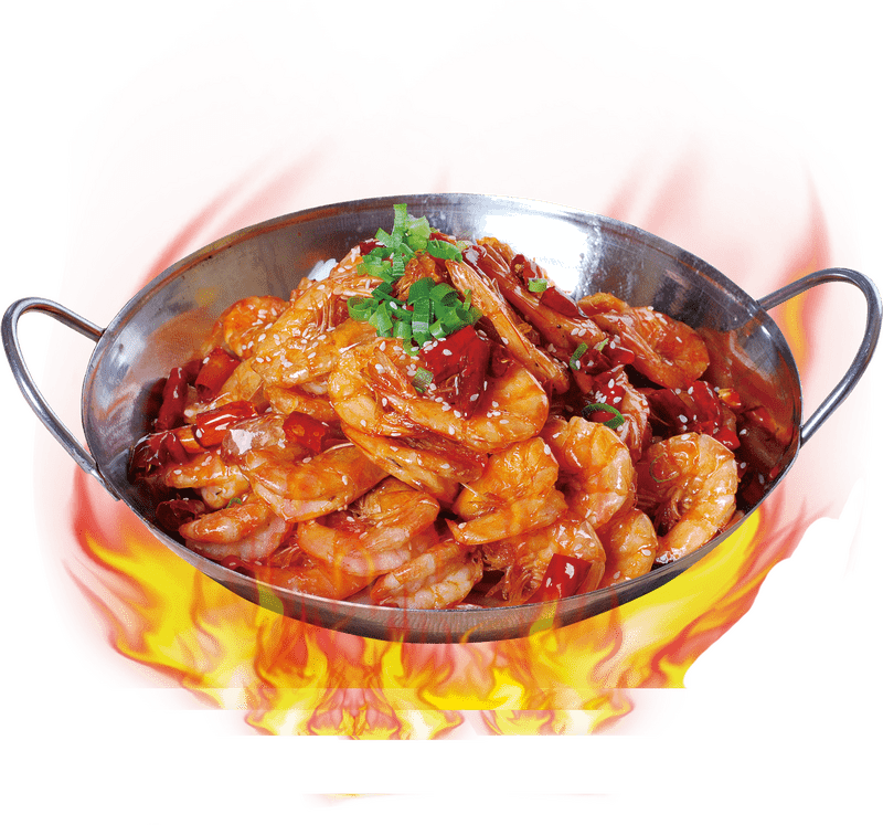 Spicy Shrimp Presentation A Fiery Culinary Delight PNG