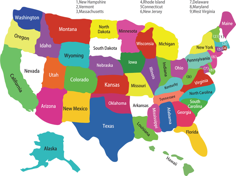 Colorful and Detailed USA Map of States PNG