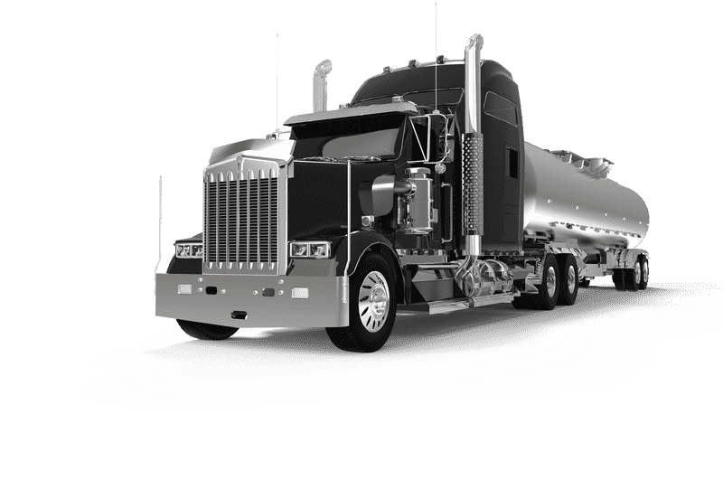 Sleek Black Delivery Truck with Silver Tanker Trailer PNG