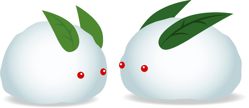 Snowy Whimsical Creatures with Leafy Tops PNG