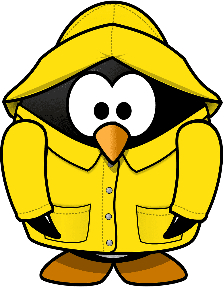 Cheerful Penguin in a Yellow Raincoat PNG