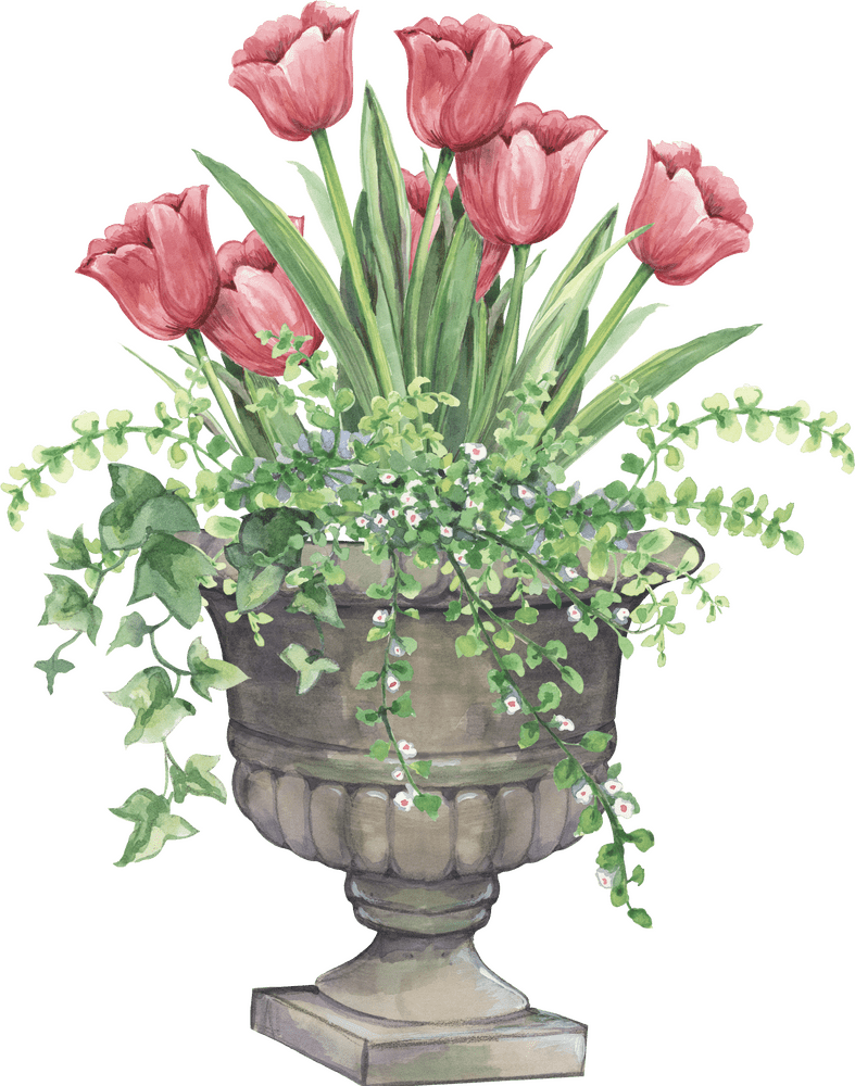 Elegant Flower Bouquet in a Vintage Urn PNG