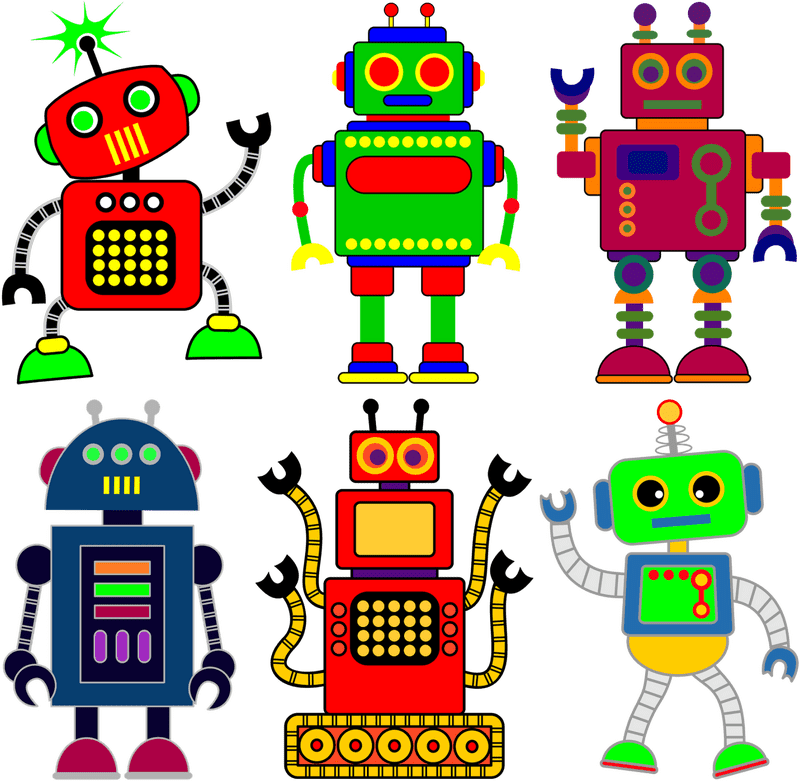Colorful Robot Collection of Whimsical Designs PNG
