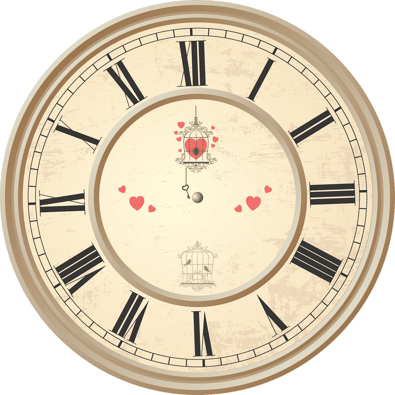 Romantic Heart Clock with Vintage Charm PNG