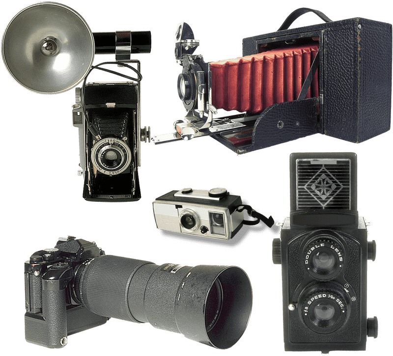 Vintage Cameras Featuring Polaroid Camera Designs PNG
