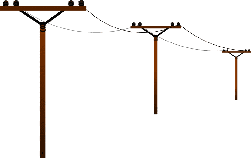 Row of Utility Poles with Power Lines PNG
