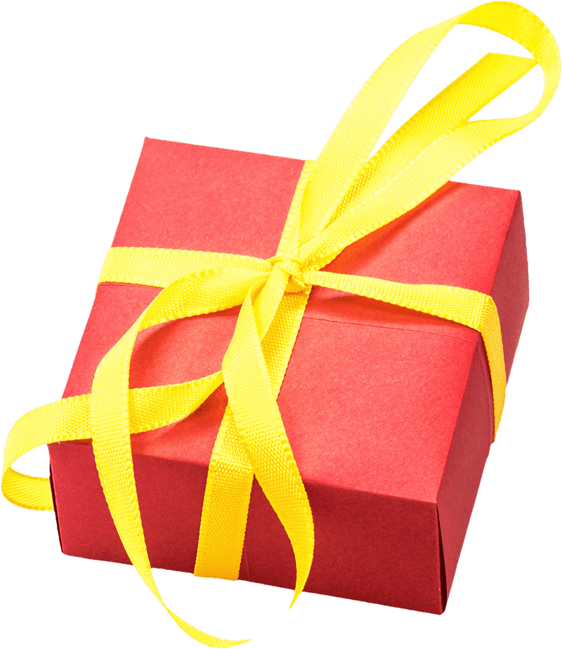 Cheerful Red Gift Box with Yellow Ribbon PNG