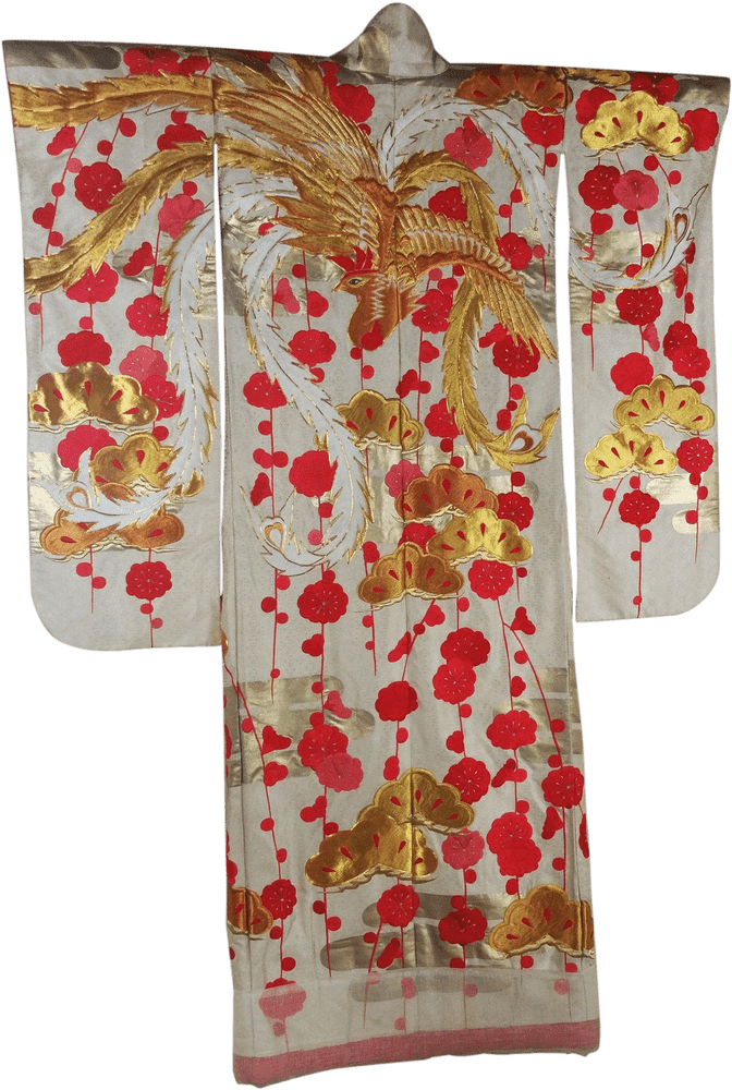 Elegant Kimono with Floral and Golden Accents PNG