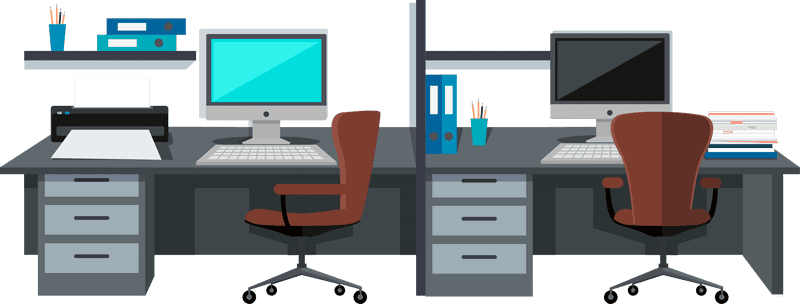 Modern Office Desk Setup with Dual Workstations PNG