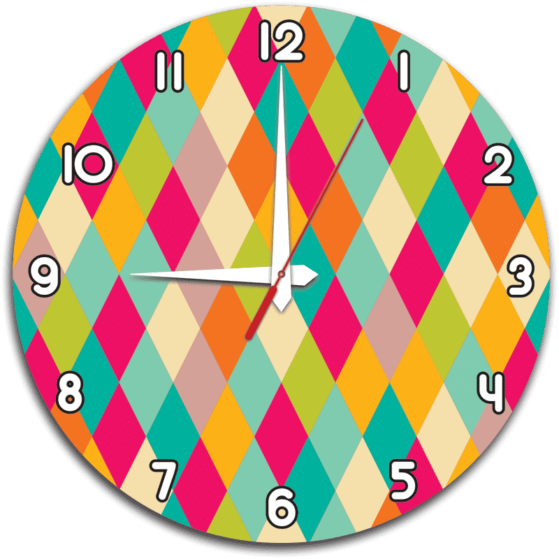 Colorful Diamond Pattern Clock Design PNG