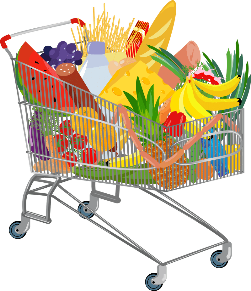 Colorful Grocery Cart of Fresh Finds PNG