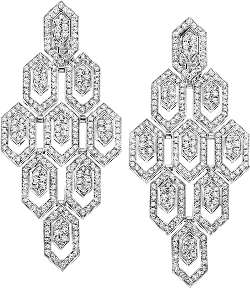 Elegant Diamond-Studded Geometric Earrings PNG
