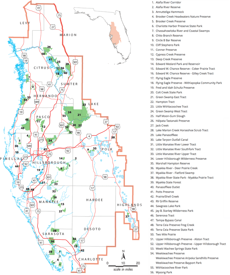 Antique Map of Florida's Nature Preserves and Parks PNG