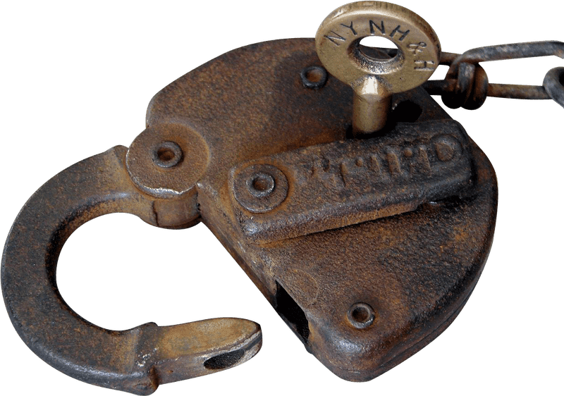 Vintage Metal Lock and Key Apparatus PNG