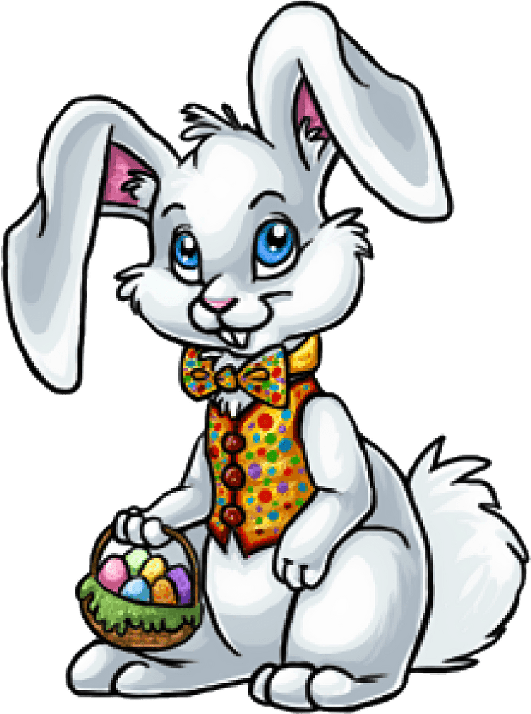 Easter Bunny with Colorful Egg Basket PNG