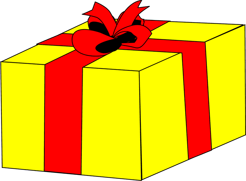 Bright Yellow Gift Box with Red Ribbon PNG
