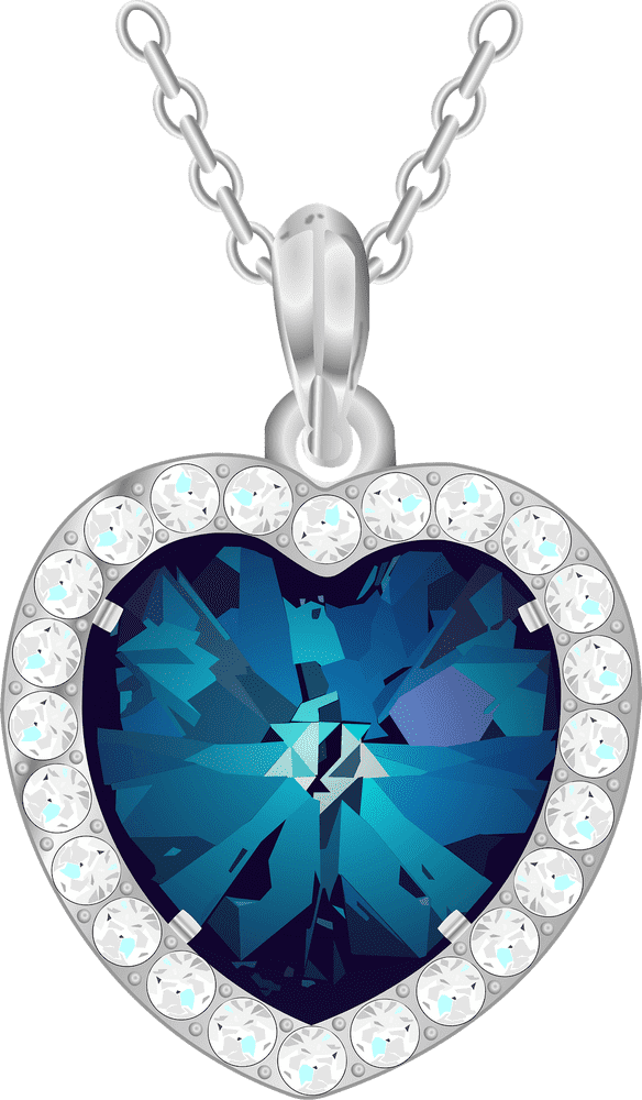 Elegant Heart-Shaped Necklace Pendant with Blue Gemstones PNG
