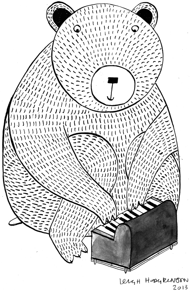 Bear Playing Piano Keys in Whimsical Style PNG