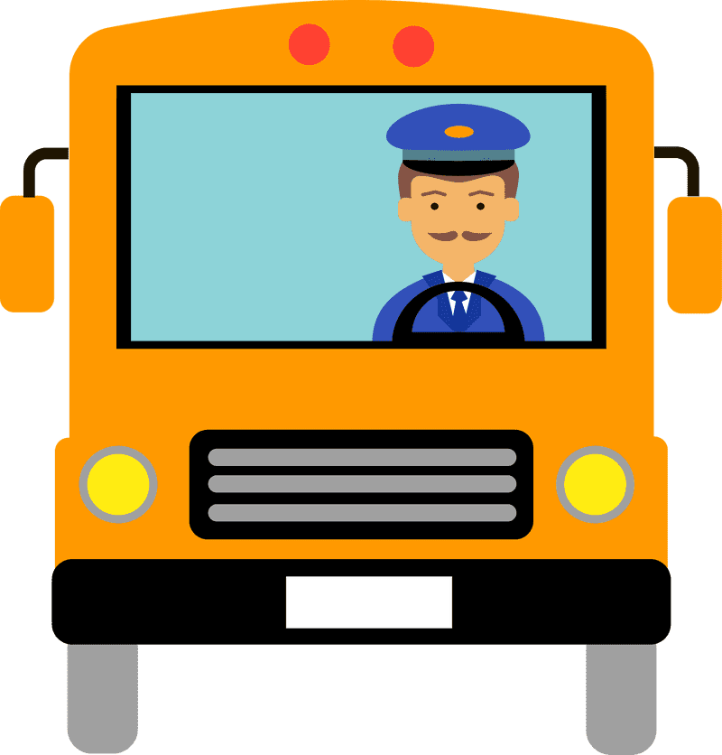 Cheerful School Bus Driver at the Wheel PNG