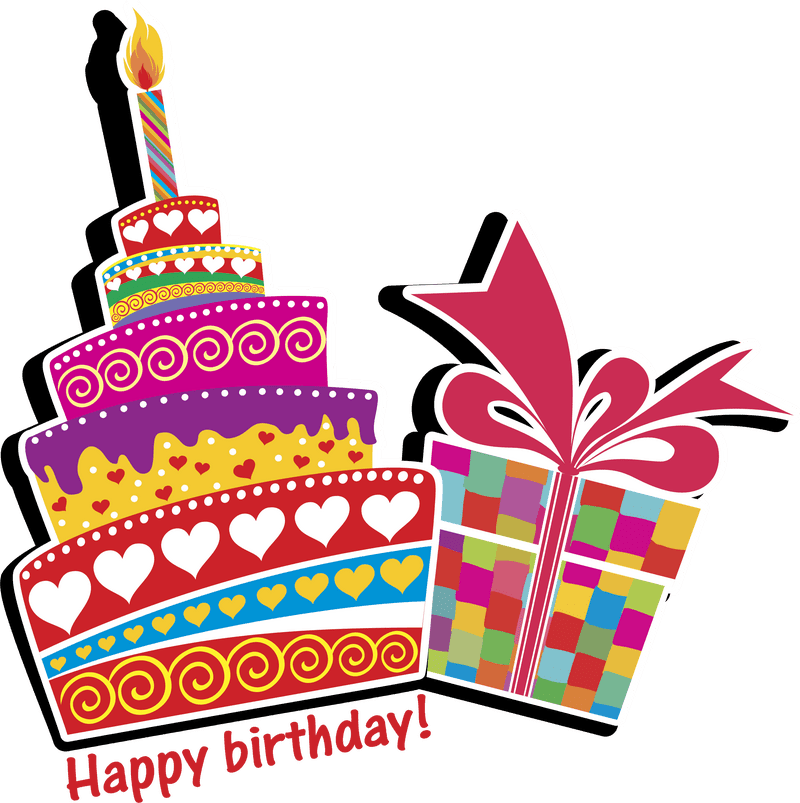 Colorful Birthday Celebration with Cake and Gifts PNG