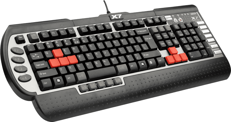Sleek Gaming Keyboard with Bold Red Accents PNG