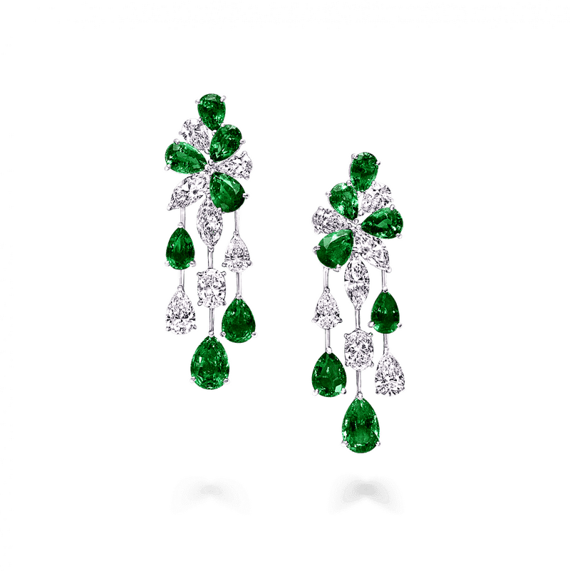 Elegant Emerald and Diamond Earrings PNG