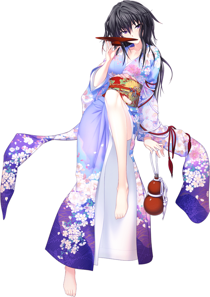 Elegant Kimono Beauty in Harmonious Pose PNG
