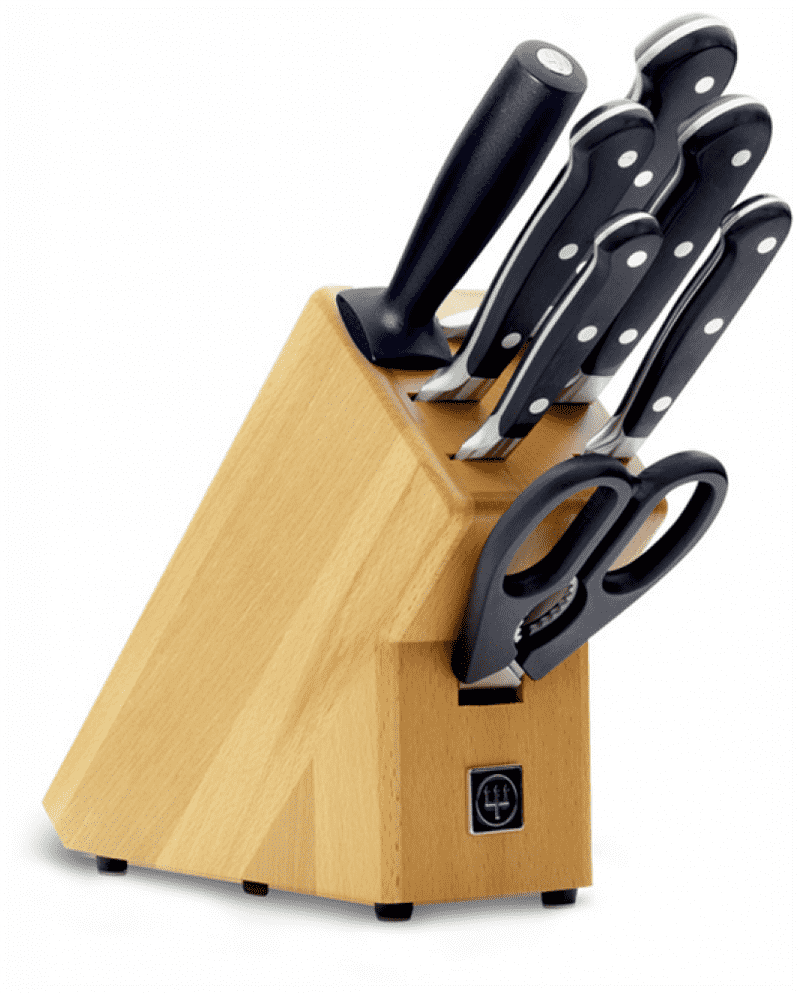 Elegant Bamboo Knife Block Set with Scissors PNG