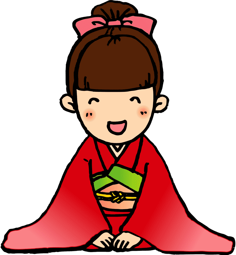 Joyful Girl in a Vibrant Kimono PNG