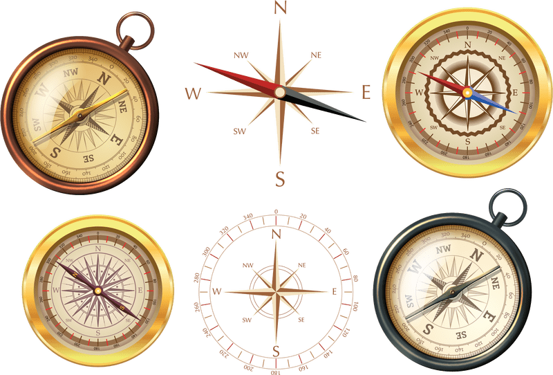 Elegant Compass Rose Collection of Navigational Designs PNG