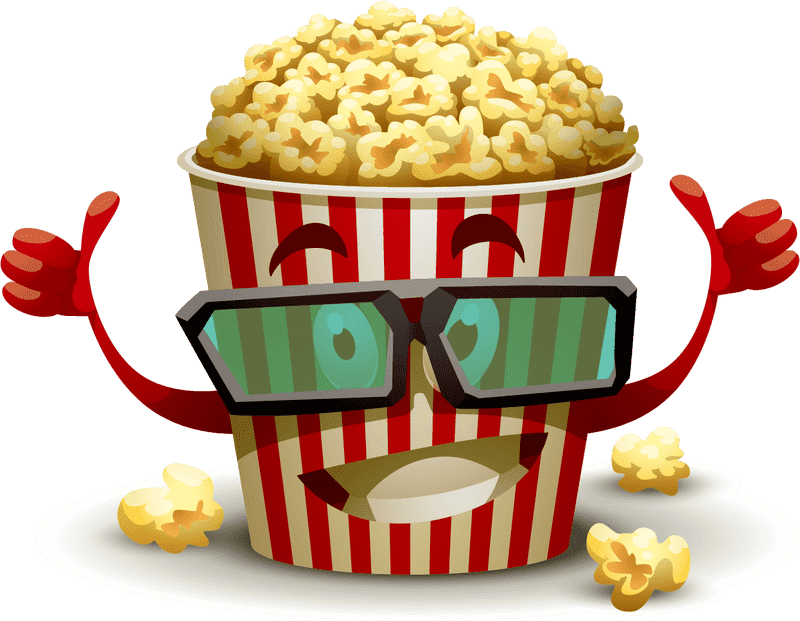 Cheerful Popcorn Bucket with Glasses and Smiles PNG