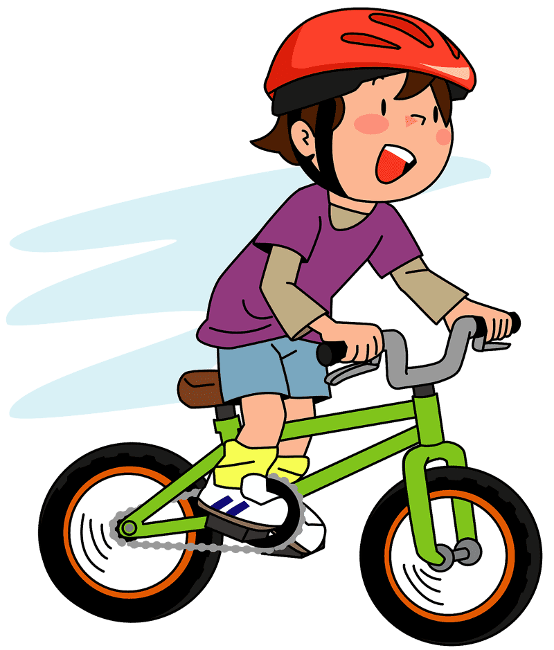 Joyful Kid Riding a Bicycle with Helmet PNG