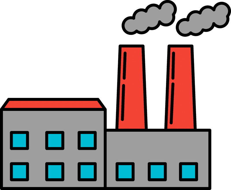 Modern Industrial Factory with Smokestacks PNG