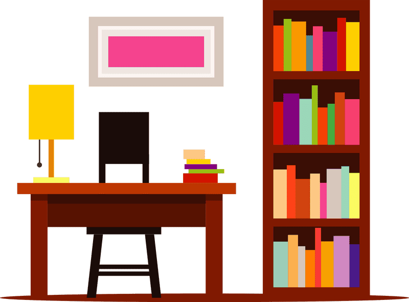 Cozy Library Interior with Vibrant Shelves PNG