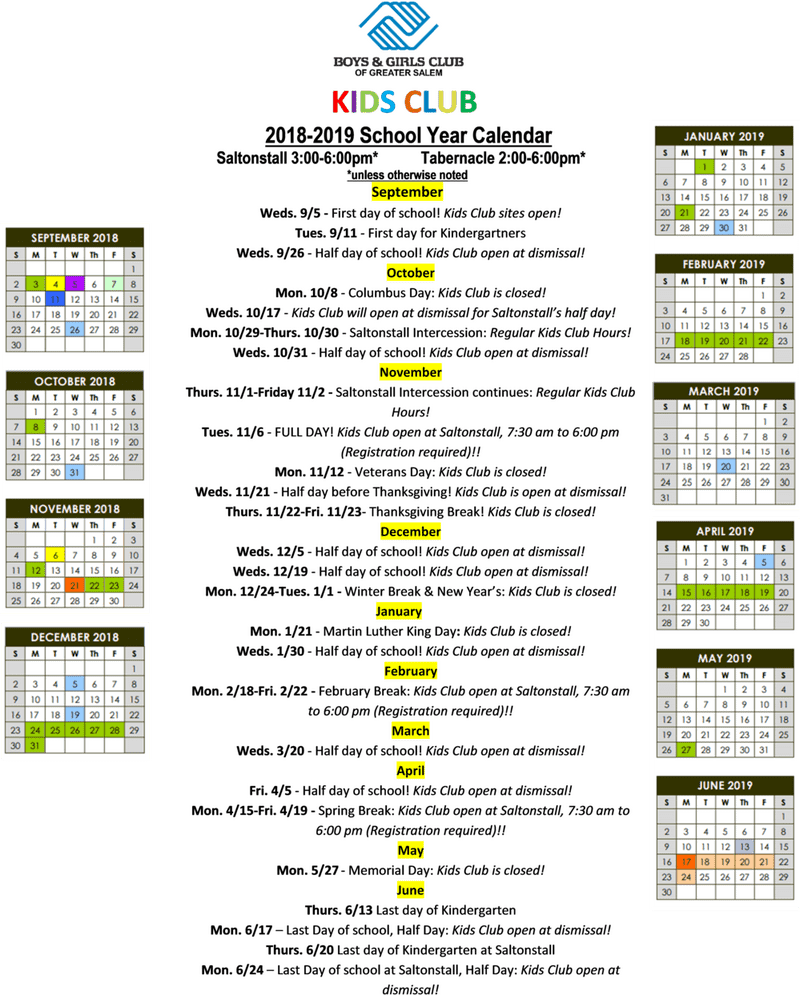 Colorful Kids Club Activity Calendar Overview PNG