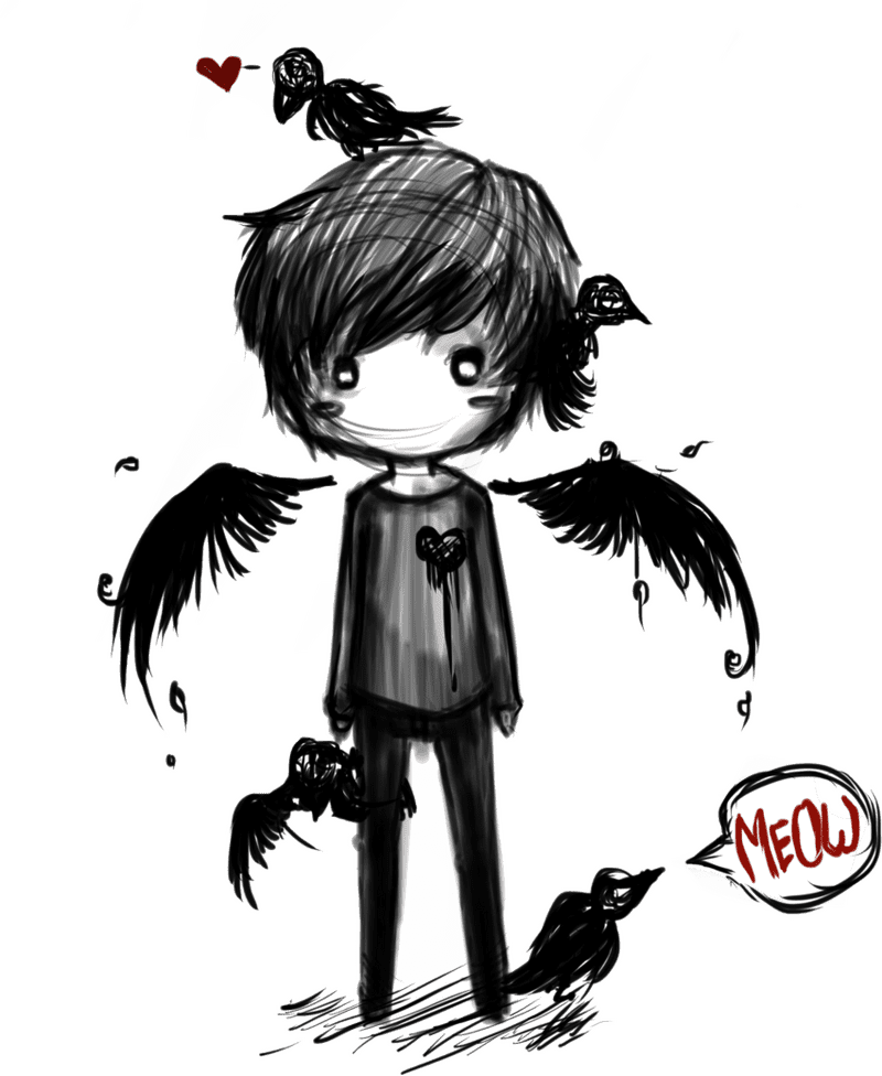 Emo Heart with Crows and a Cat's Meow PNG