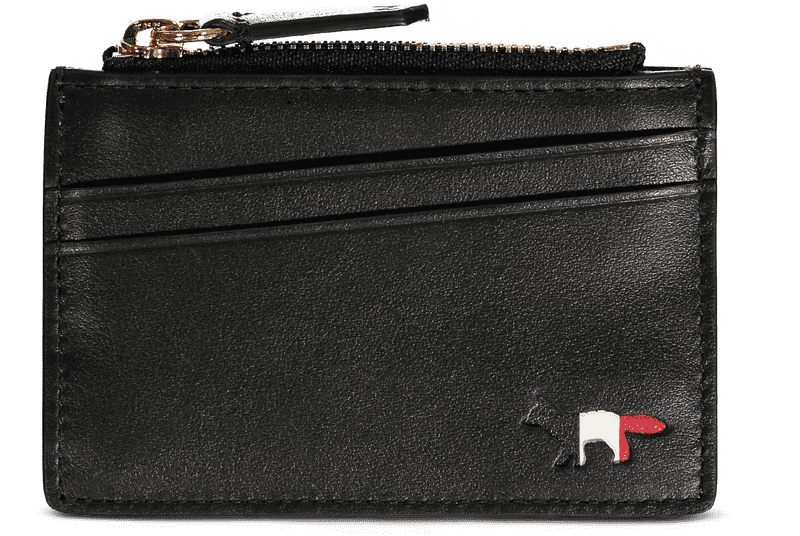 Sleek Black Leather Wallet with Fox Emblem PNG