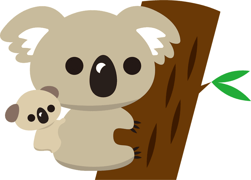 Koala Bear Mother and Baby Climbing Tree PNG