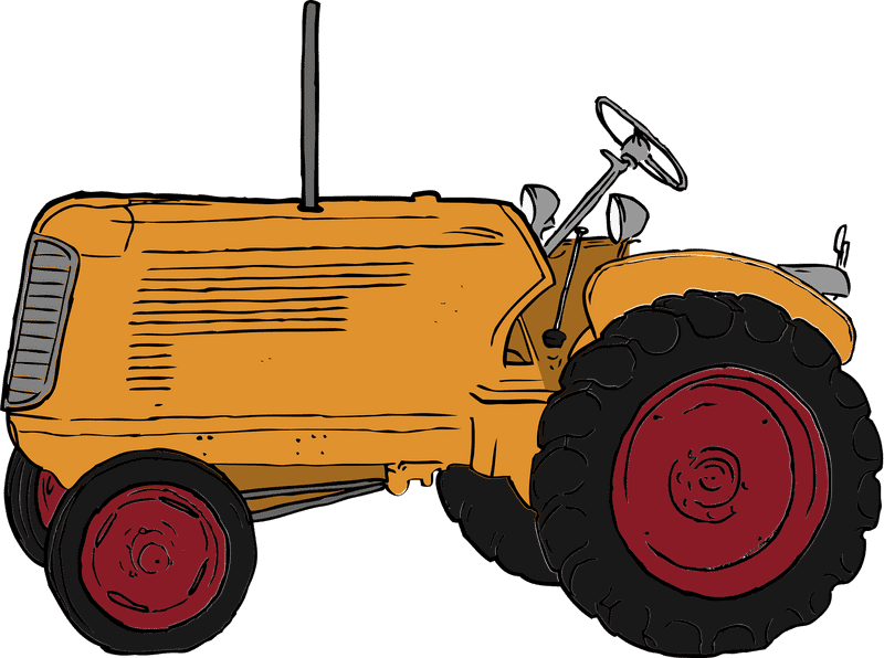 Classic Farm Tractor in Vibrant Orange and Red PNG
