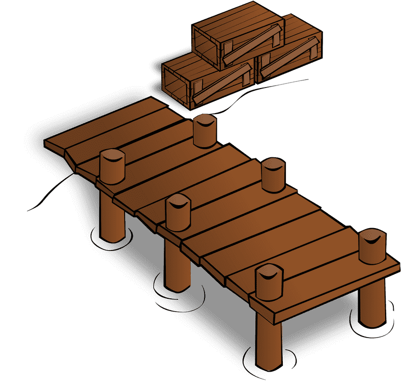 Wooden Pier with Stacked Crates PNG