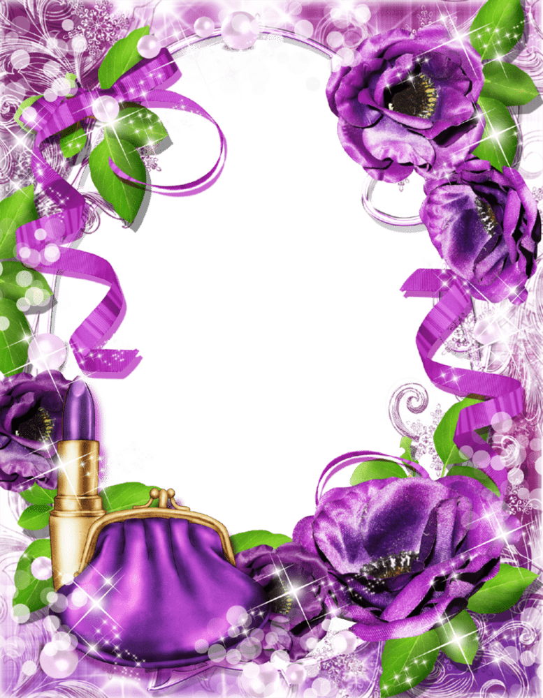 Elegant Purple Picture Frame with Floral Accents PNG