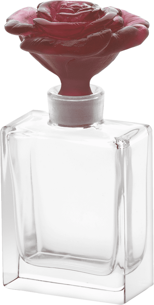 Elegant Rose Perfume Bottle with Floral Top PNG