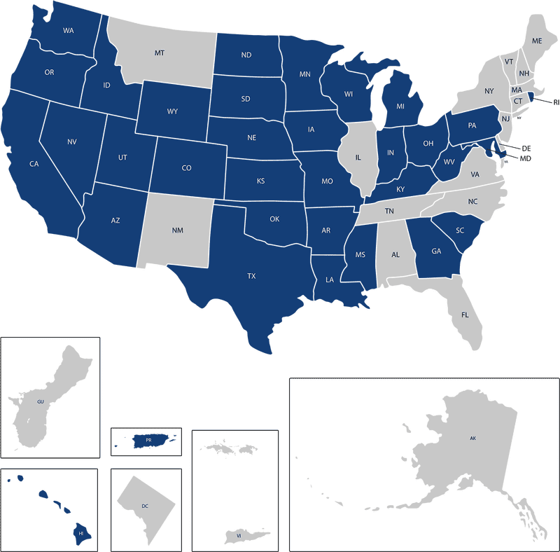 Detailed Island Map of U S States PNG