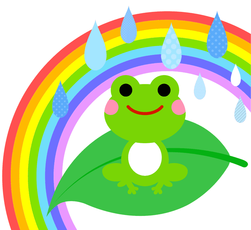 Cheerful Frog Under a Colorful Rain PNG