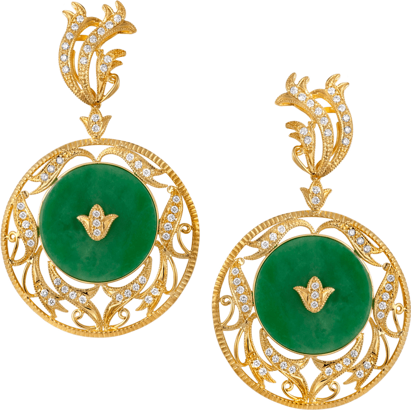 Elegantly Crafted Emerald and Gold Earrings PNG