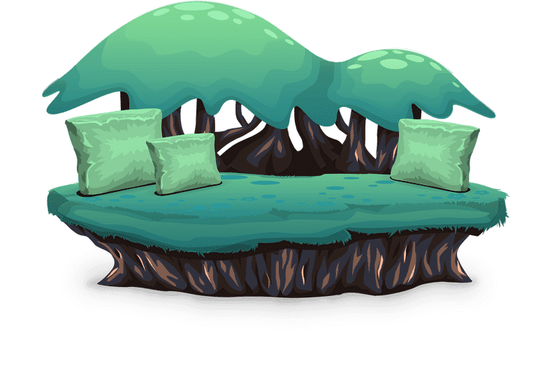 Whimsical Forest Lounge with Cozy Green Cushions PNG