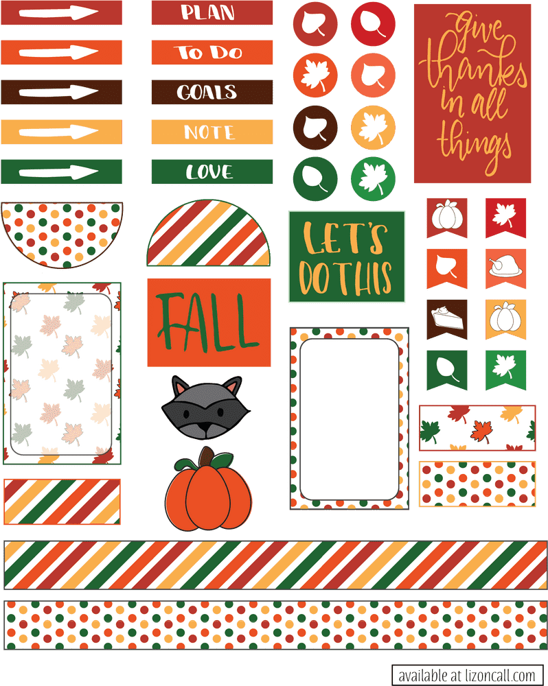 Fall-Themed Day Planner Decor and Stickers PNG