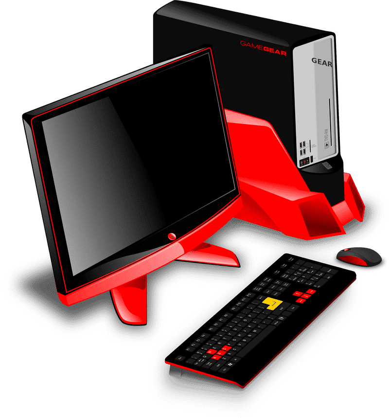 Sleek Red Gaming Desktop Computer Setup PNG